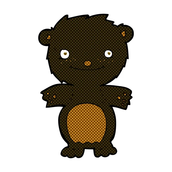 Comic cartoon happy little black bear — Stock Vector