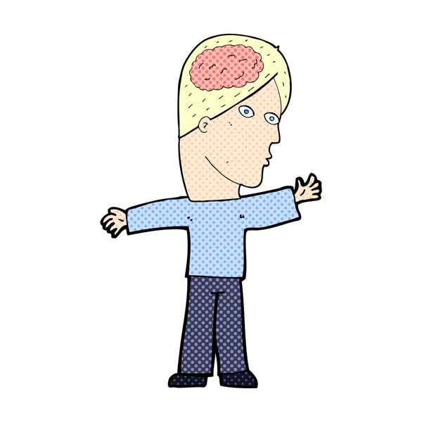 Comic cartoon man with brain — Stock Vector