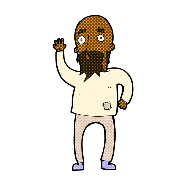 Historieta de dibujos animados barbudo hombre saludando — Vector de stock
