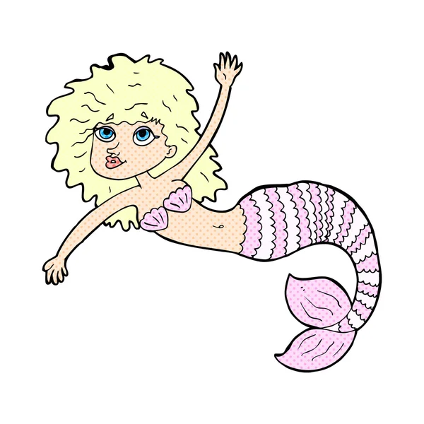 Comic cartoon pretty mermaid waving — Stock Vector