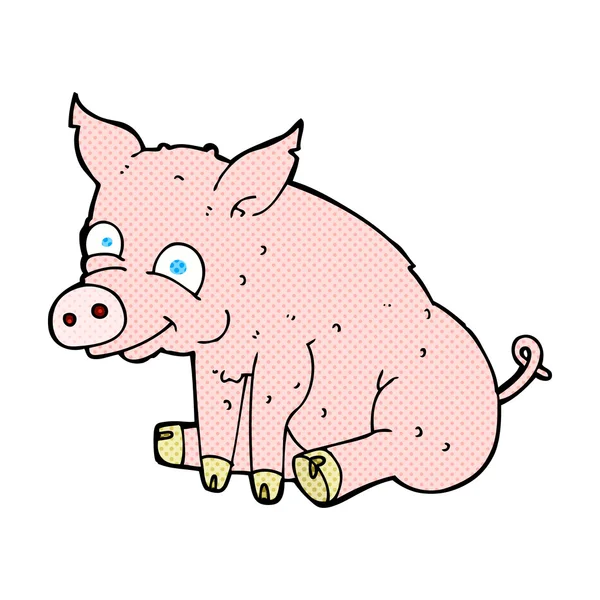 Dibujos animados cómicos cerdo feliz — Vector de stock