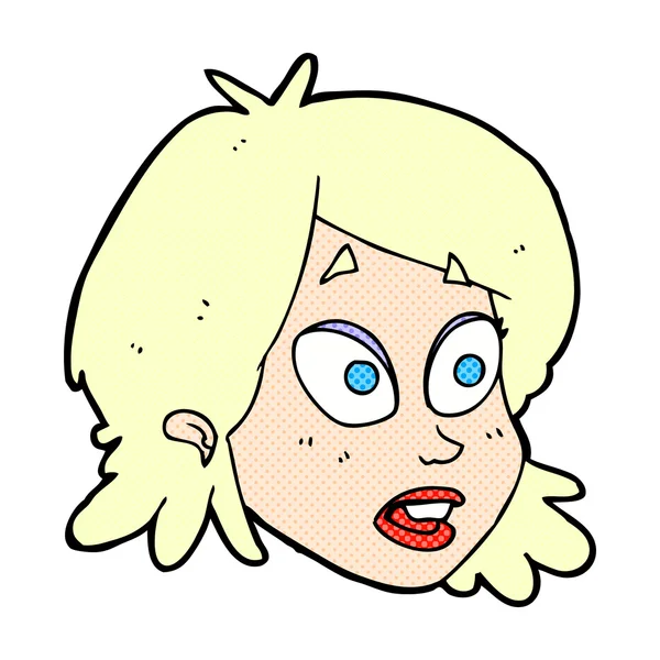 Strip cartoon vrouwelijke gezicht met verrast expressie — Stockvector