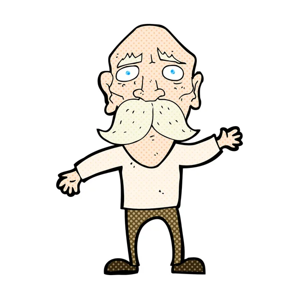 Strip cartoon bezorgd oude man — Stockvector