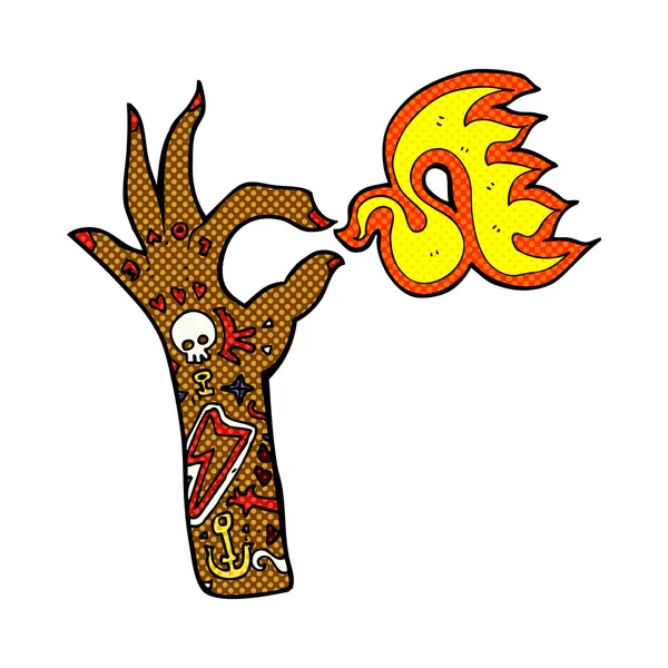 Comic cartoon tattoo arm fire symbol — Stock Vector