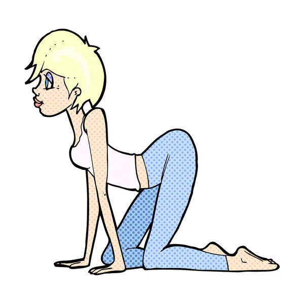Historieta de dibujos animados sexy mujer a cuatro patas — Vector de stock