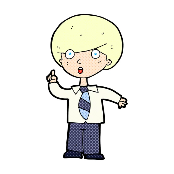 Strip cartoon school jongen beantwoorden vraag — Stockvector