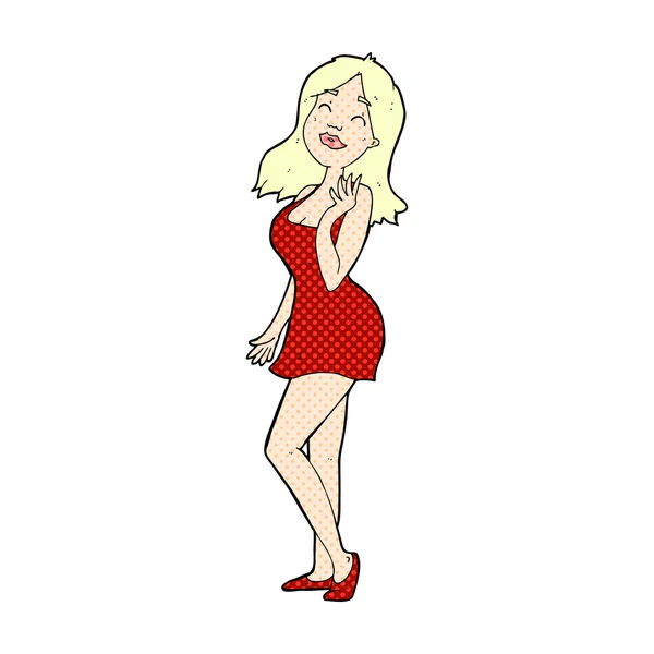 Strip cartoon mooie vrouw in cocktail jurk — Stockvector