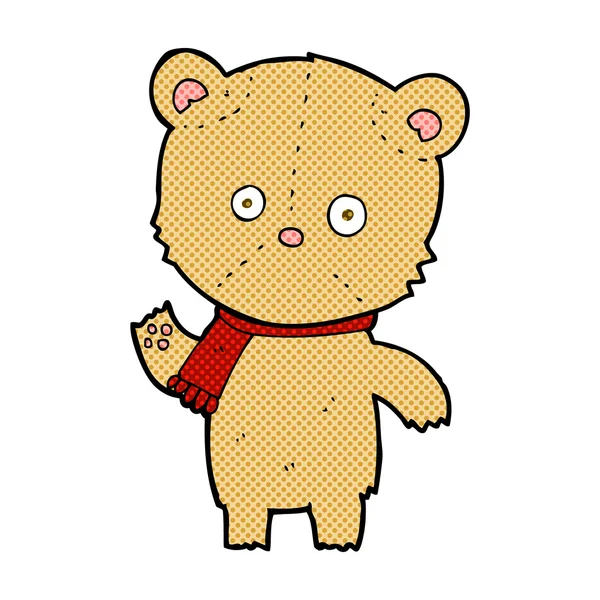 Comic cartoon waving teddy bear — Stock Vector