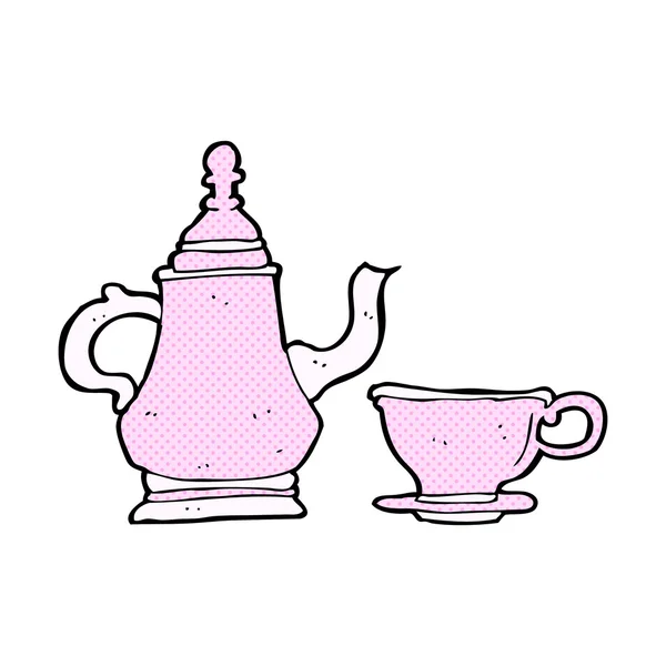 Bande dessinée cafetière et tasse de café — Image vectorielle