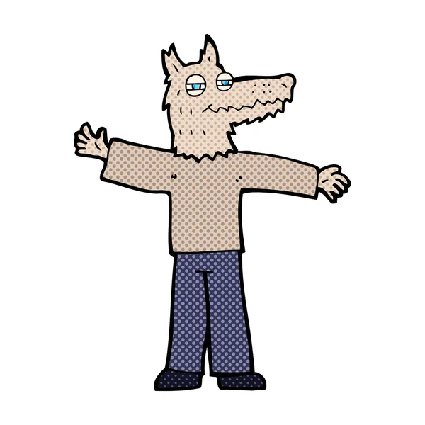 Strip cartoon gelukkig wolf man — Stockvector