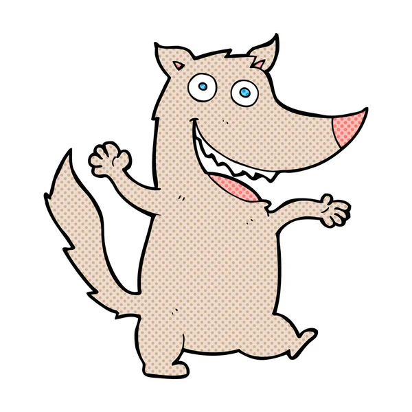 Strip cartoon gelukkig wolf — Stockvector