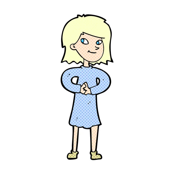 Strip cartoon gelukkig vrouw — Stockvector