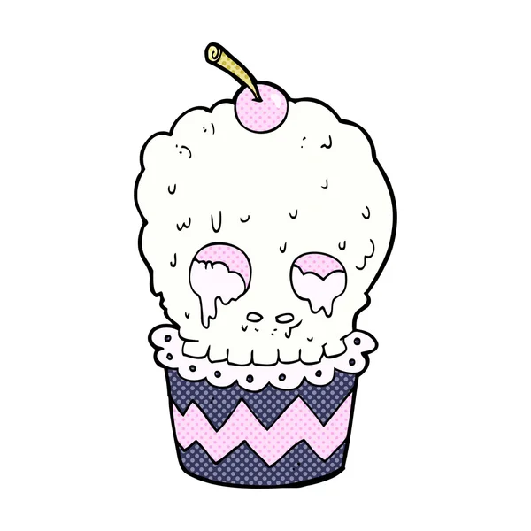 Spooky skalle cupcake komiska cartoon — Stock vektor