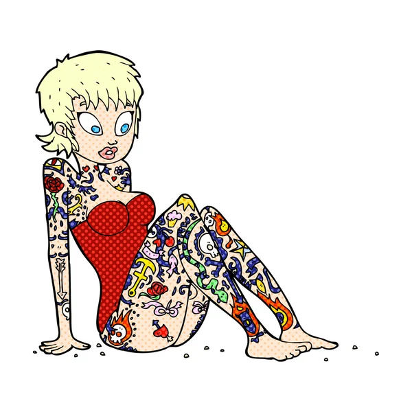 Девушка с татуировкой комикса в купальнике — стоковый вектор