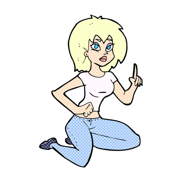 Komiksově kreslenou Sedící žena s myšlenkou — Stockový vektor