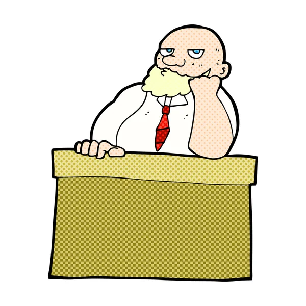 Komiks kreskówka znudzony człowiek na biurko — Wektor stockowy
