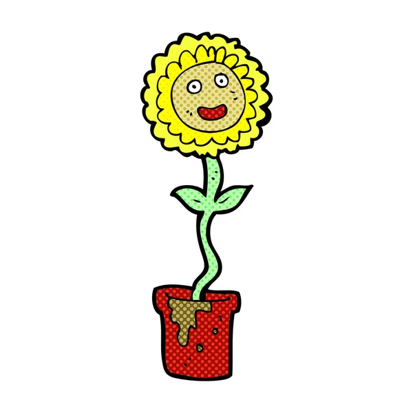 Historieta flor de dibujos animados con la cara — Vector de stock