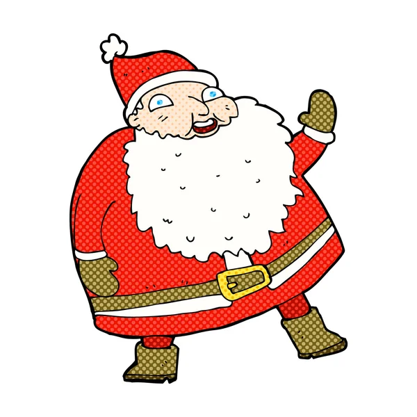 Grappige wuivende santa claus strip cartoon — Stockvector