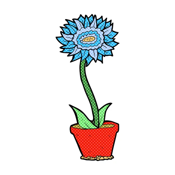 Historieta flor de dibujos animados en olla — Vector de stock