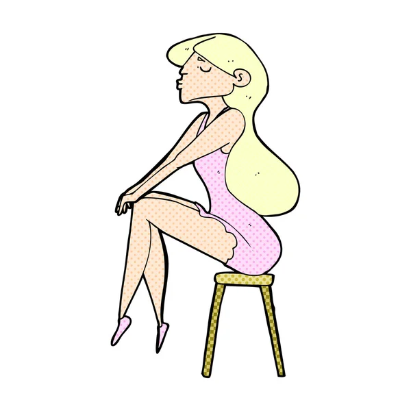 Bande dessinée femme assise sur tabouret — Image vectorielle