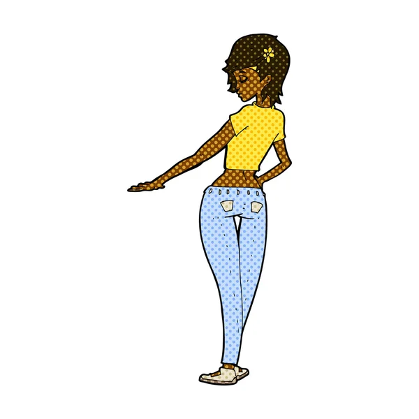 Desenho animado menina bonita em jeans e T — Vetor de Stock