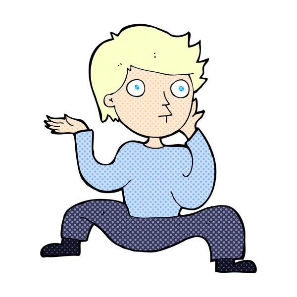 Komiksově kreslenou chlapec dělá bláznivý tanec — Stockový vektor