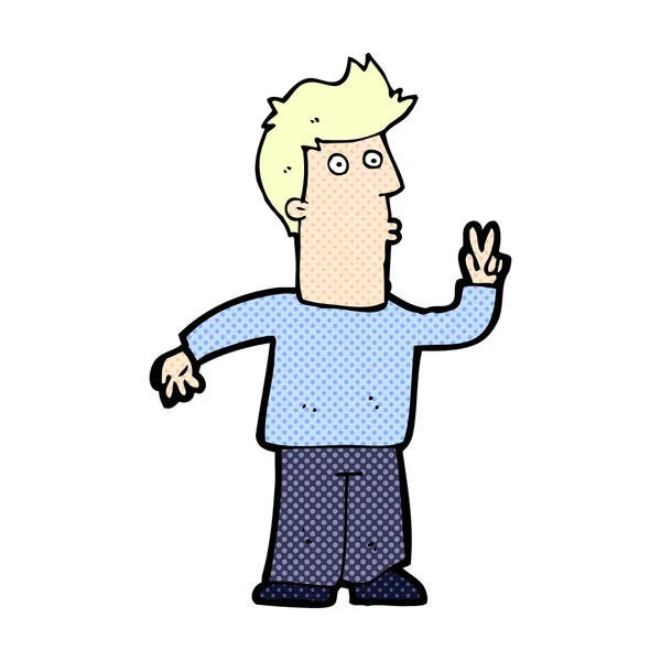 Strip cartoon man die geeft vredesteken — Stockvector