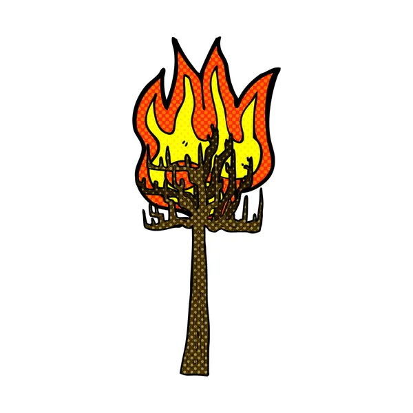 Comic cartoon tree on fire — Stock Vector