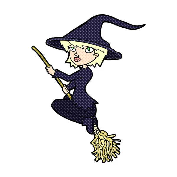 漫画卡通女巫骑扫帚 — 图库矢量图片