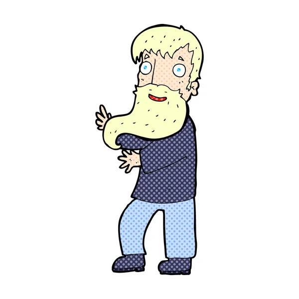Komiksově kreslenou vzrušený vousatý muž — Stockový vektor