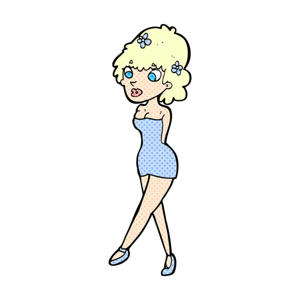 Strip cartoon vrouw poseren in jurk — Stockvector