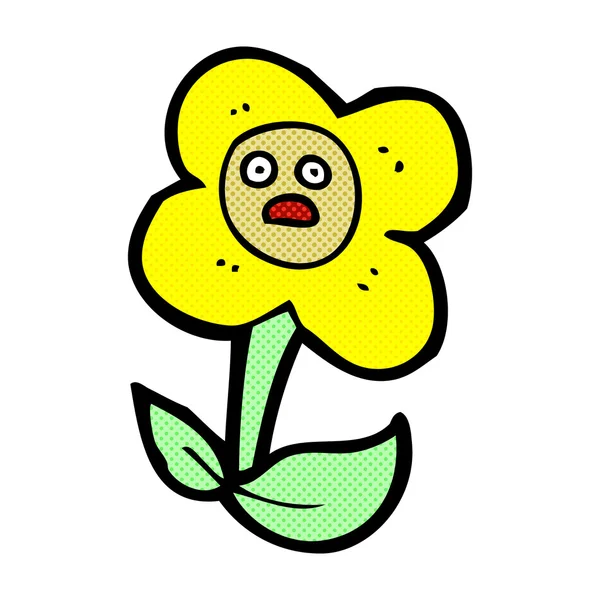 Strip cartoon bloem met gezicht — Stockvector