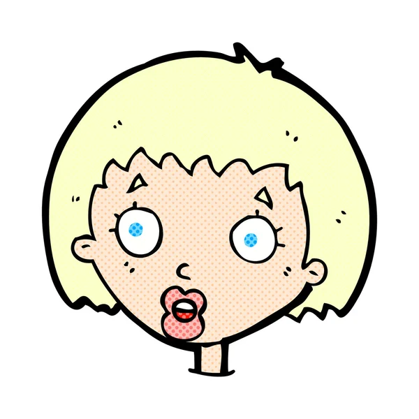 漫画卡通惊讶的女性脸 — 图库矢量图片