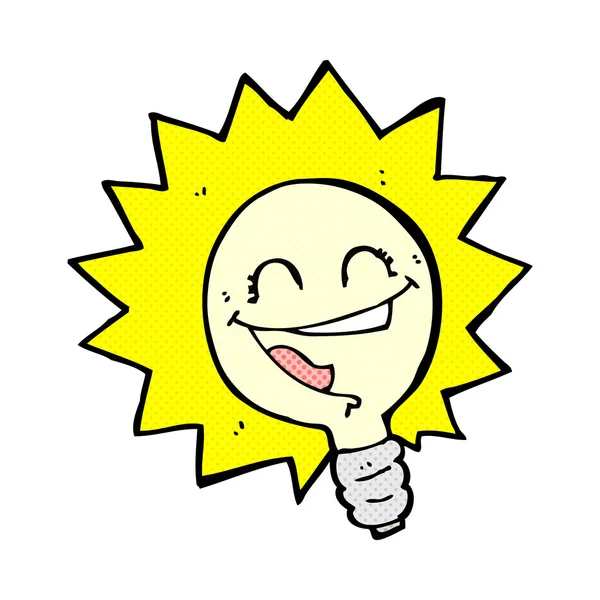 Happy light bulb comic cartoon — Stock Vector