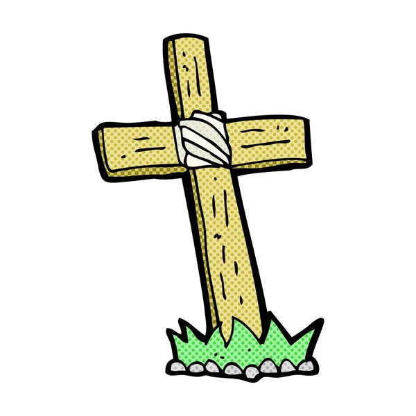 Kuburan salib kayu kartun komik - Stok Vektor
