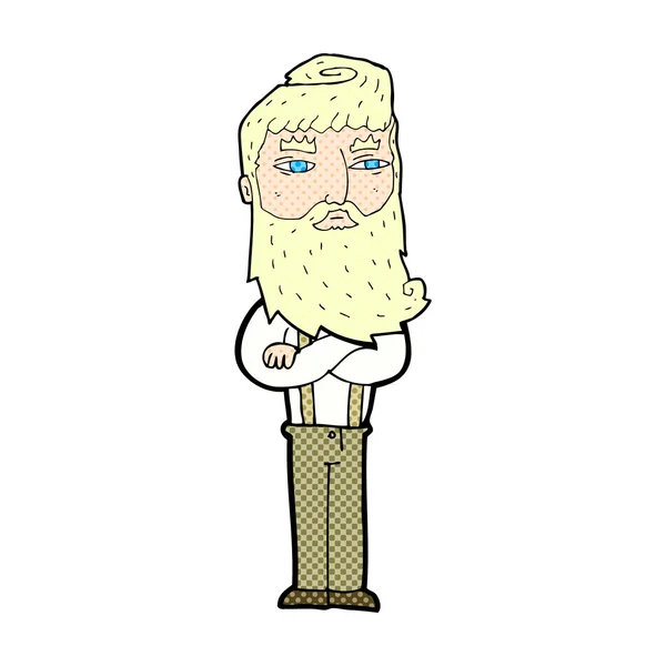 Historieta de dibujos animados hombre serio con barba — Vector de stock