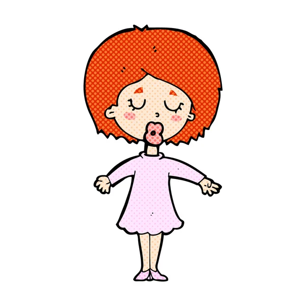 Γελοιογραφία κωμικό γυναίκα σε φόρεμα — Διανυσματικό Αρχείο
