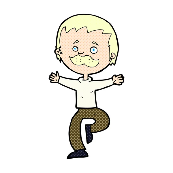 Comic cartoon dancing man with mustache — Stock Vector