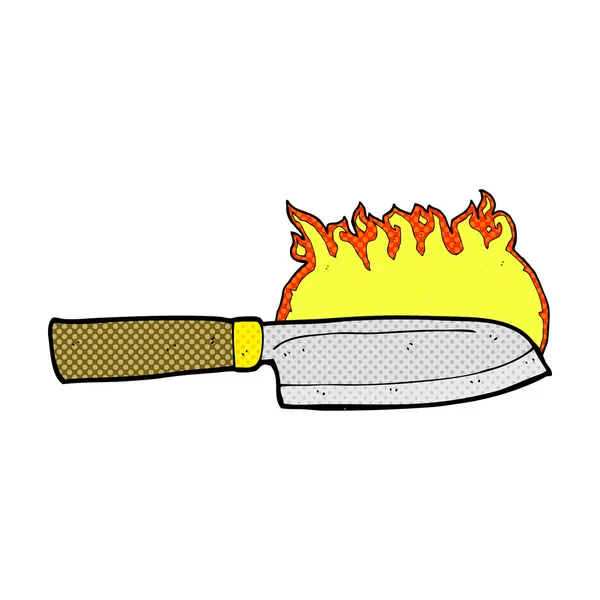 Comic cartoon kitchen knife on fire — Stock Vector