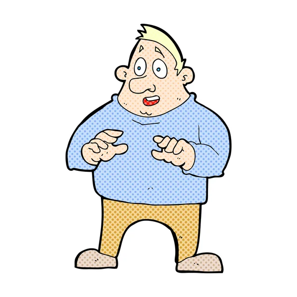 Comic cartoon excited overweight man — Stock Vector