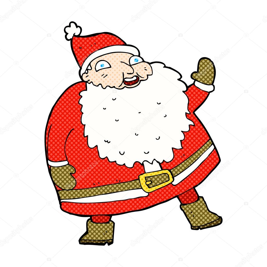 Funny Waving Santa Claus Comic Cartoon Stock Vector