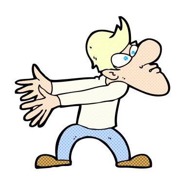 komik karikatür rahatsız adam el hareketi