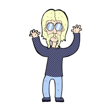 komik karikatür hippi adam silah sallayarak