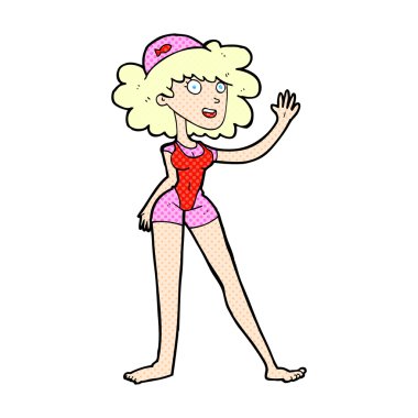 komik karikatür yüzücü kadın