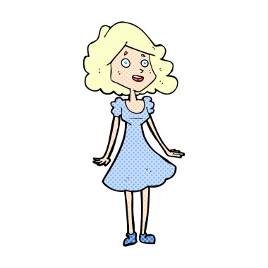komik karikatür mutlu kadın elbiseli