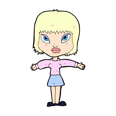 komik karikatür kadın uzanmış kollarıyla