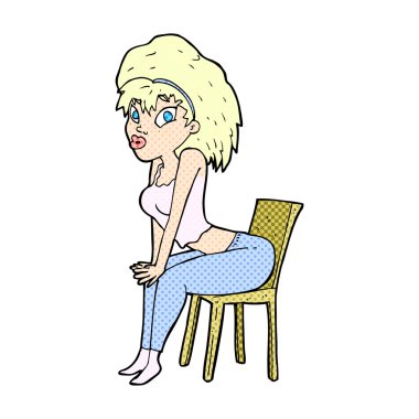 komik karikatür kadın sandalyede poz