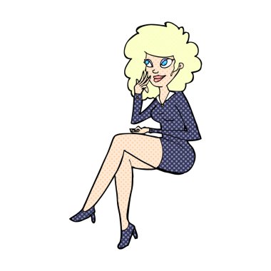 komik karikatür oturan kadın ofis