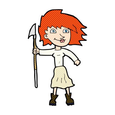 mızrak kadınla komik karikatür