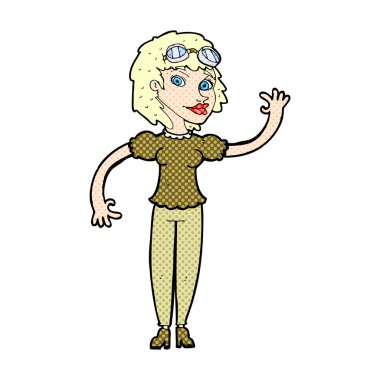 komik karikatür pilot kadın sallayarak